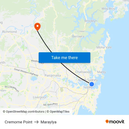 Cremorne Point to Maraylya map
