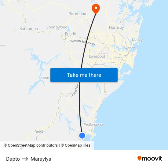 Dapto to Maraylya map