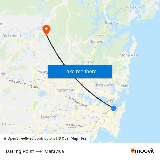 Darling Point to Maraylya map