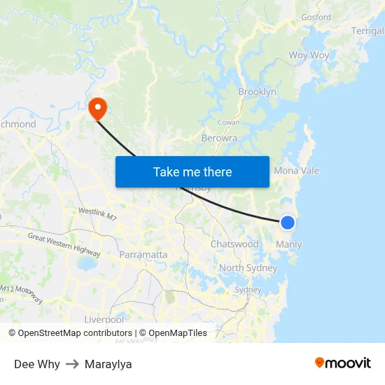 Dee Why to Maraylya map