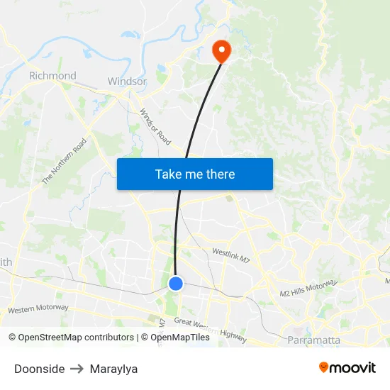 Doonside to Maraylya map
