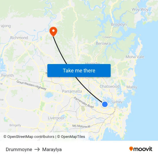 Drummoyne to Maraylya map