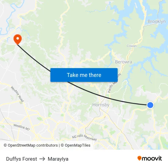 Duffys Forest to Maraylya map