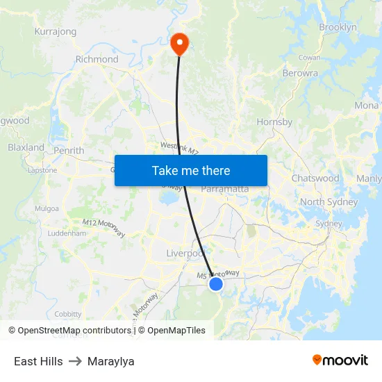 East Hills to Maraylya map