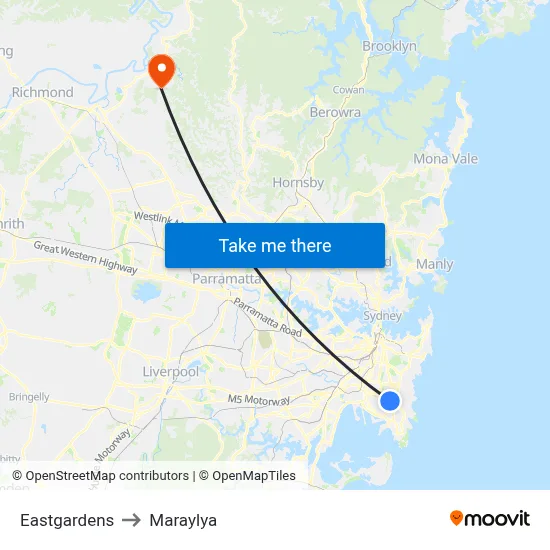 Eastgardens to Maraylya map