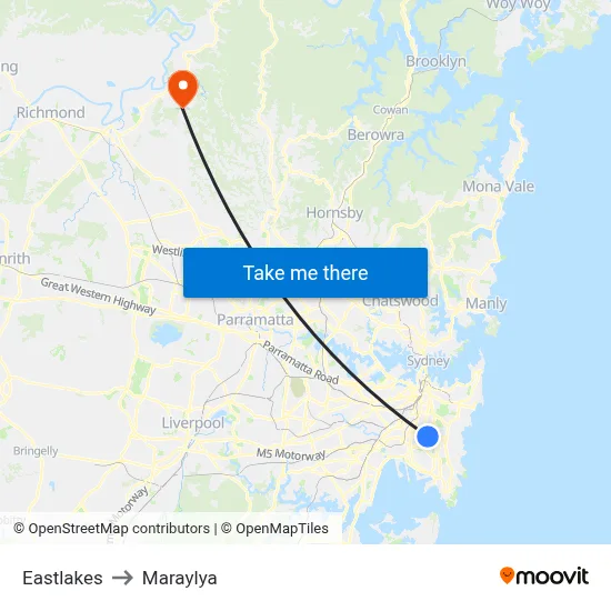 Eastlakes to Maraylya map