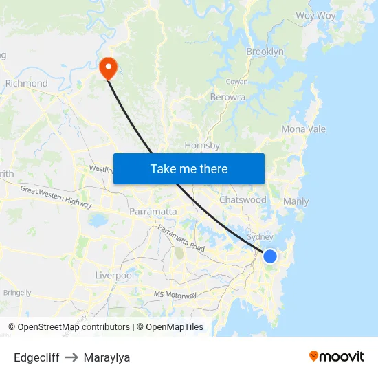 Edgecliff to Maraylya map