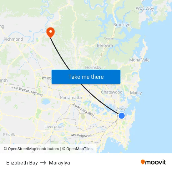 Elizabeth Bay to Maraylya map