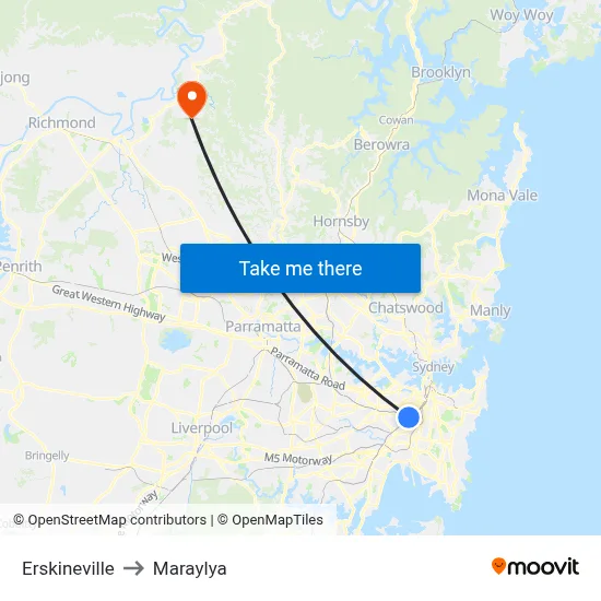 Erskineville to Maraylya map