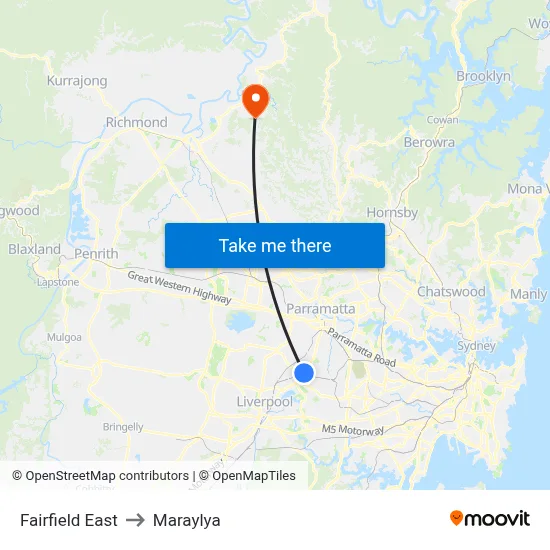 Fairfield East to Maraylya map