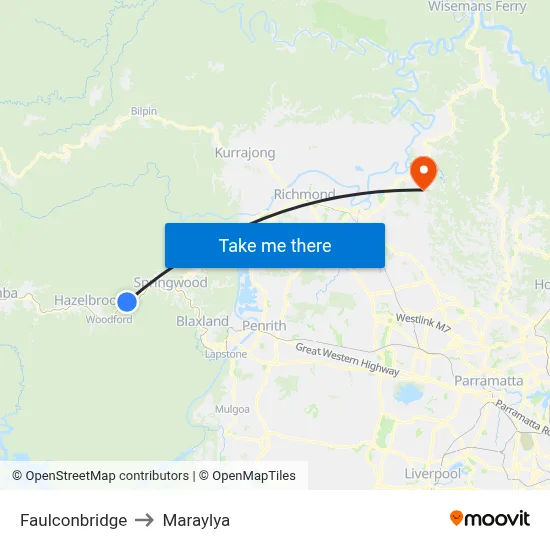 Faulconbridge to Maraylya map
