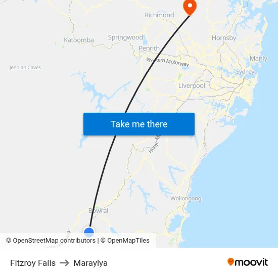 Fitzroy Falls to Maraylya map