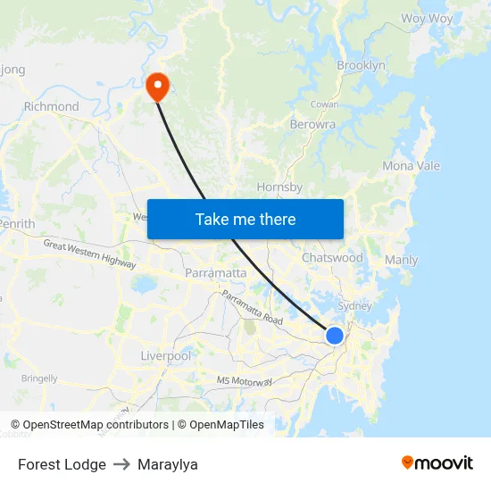 Forest Lodge to Maraylya map