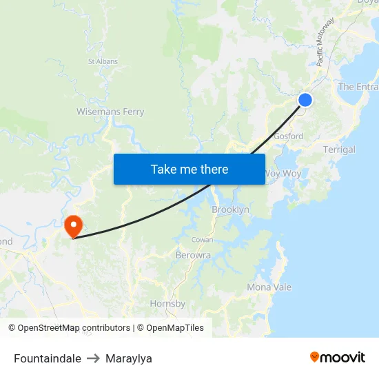 Fountaindale to Maraylya map