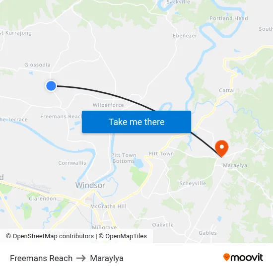 Freemans Reach to Maraylya map