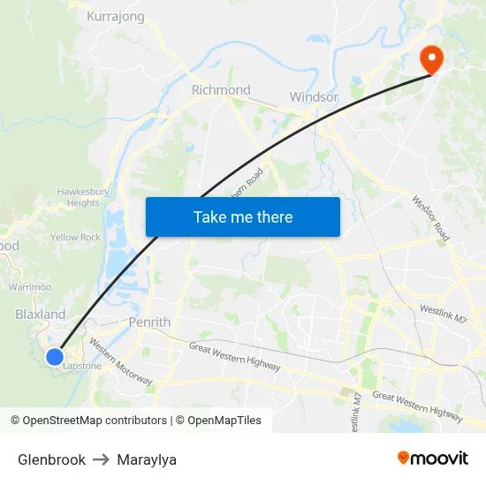 Glenbrook to Maraylya map