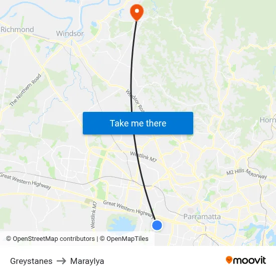 Greystanes to Maraylya map