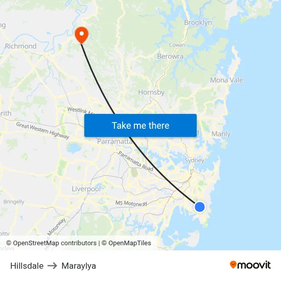 Hillsdale to Maraylya map