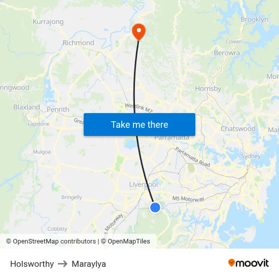 Holsworthy to Maraylya map