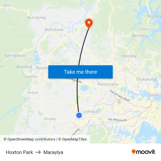 Hoxton Park to Maraylya map