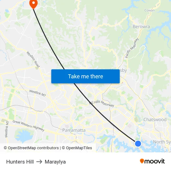 Hunters Hill to Maraylya map