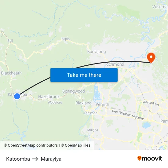 Katoomba to Maraylya map