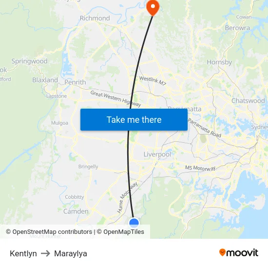 Kentlyn to Maraylya map