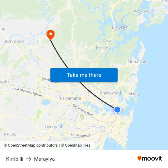 Kirribilli to Maraylya map