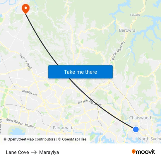 Lane Cove to Maraylya map