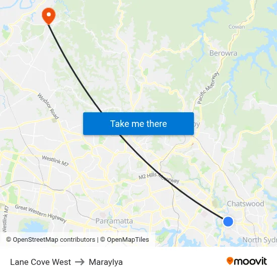 Lane Cove West to Maraylya map