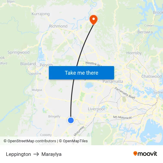 Leppington to Maraylya map