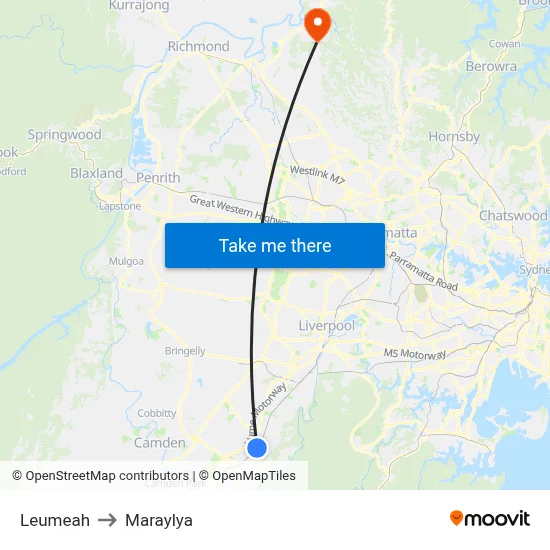 Leumeah to Maraylya map