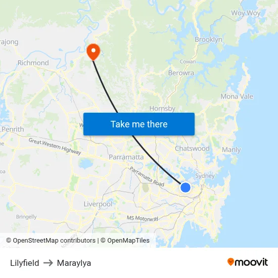 Lilyfield to Maraylya map