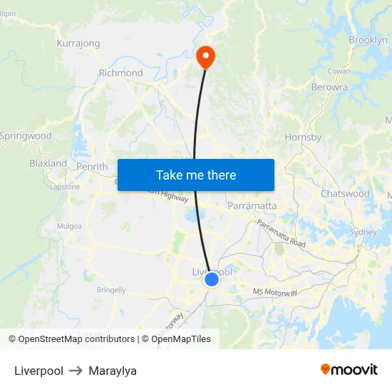 Liverpool to Maraylya map