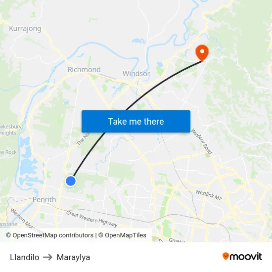 Llandilo to Maraylya map