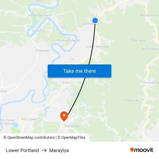 Lower Portland to Maraylya map