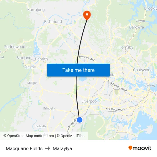 Macquarie Fields to Maraylya map