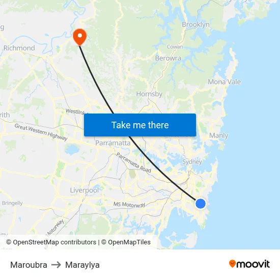 Maroubra to Maraylya map