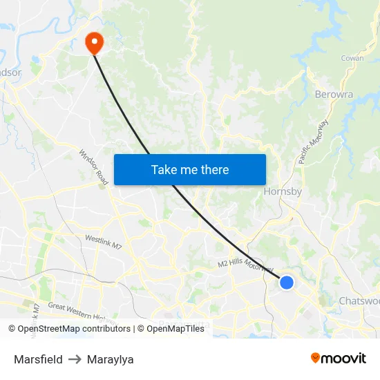 Marsfield to Maraylya map