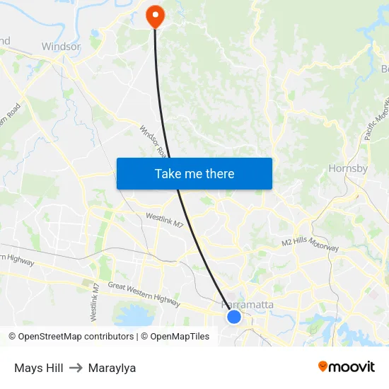 Mays Hill to Maraylya map
