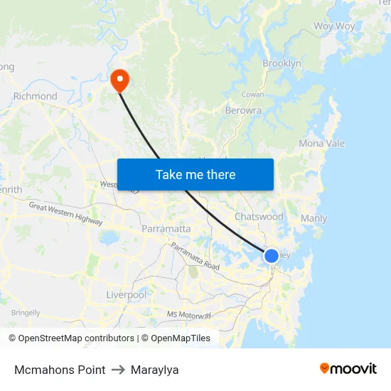 Mcmahons Point to Maraylya map