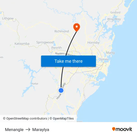 Menangle to Maraylya map
