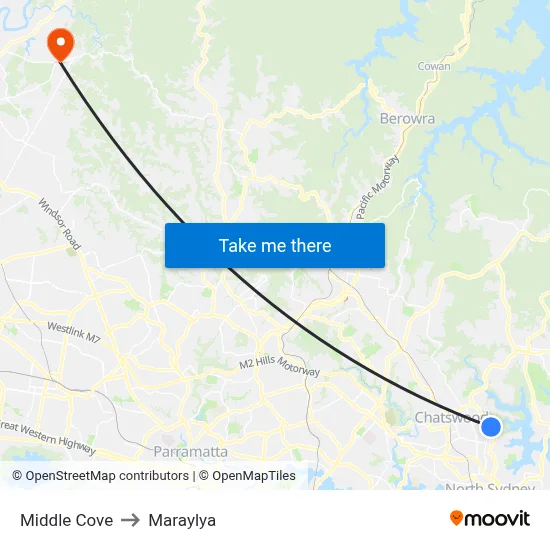 Middle Cove to Maraylya map