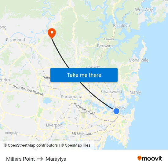 Millers Point to Maraylya map