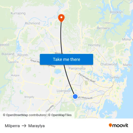 Milperra to Maraylya map