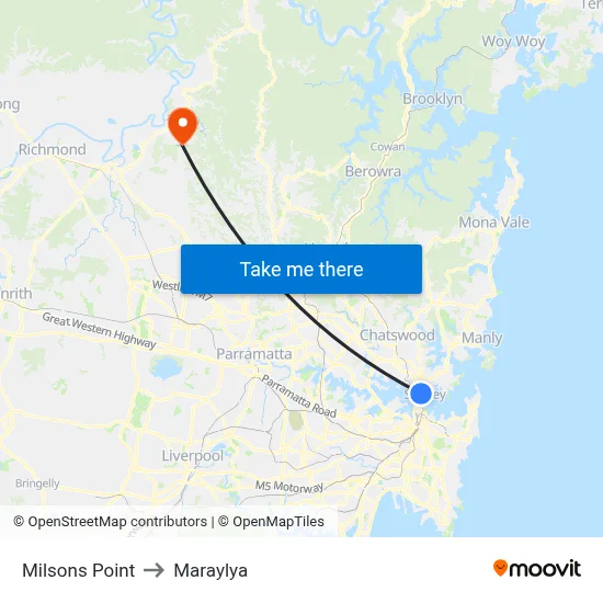 Milsons Point to Maraylya map