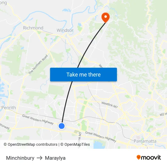 Minchinbury to Maraylya map