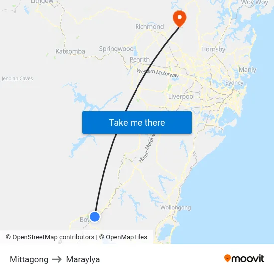 Mittagong to Maraylya map