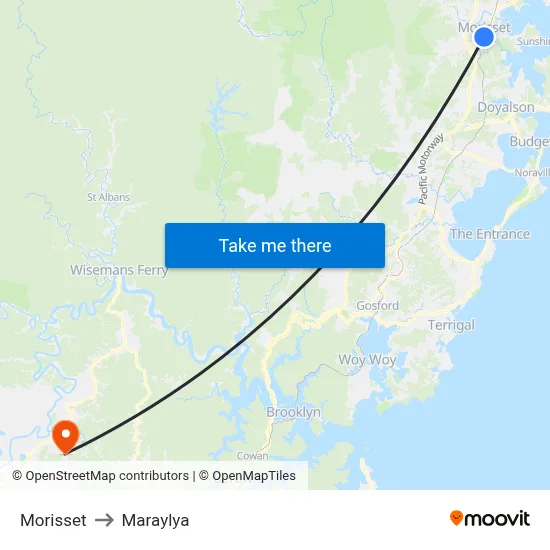 Morisset to Maraylya map