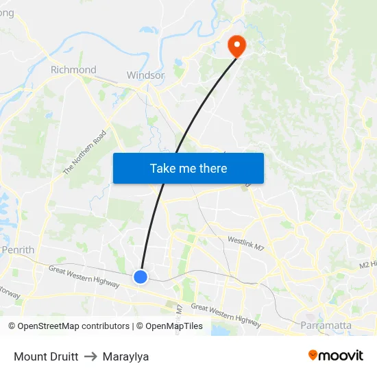 Mount Druitt to Maraylya map